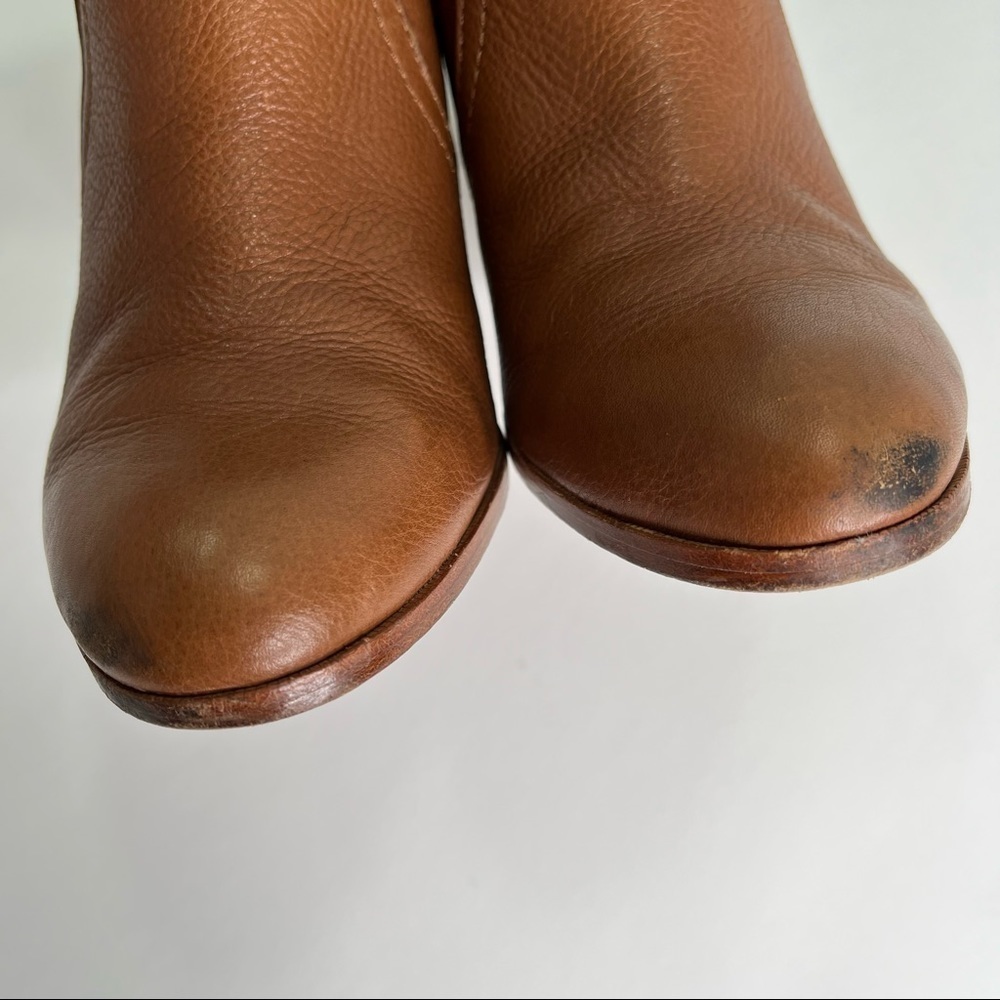 COACH Hattie Camel Brown Gold Leather Stacked Heel Ankle Classy Booties Boots - Picture 5 of 12